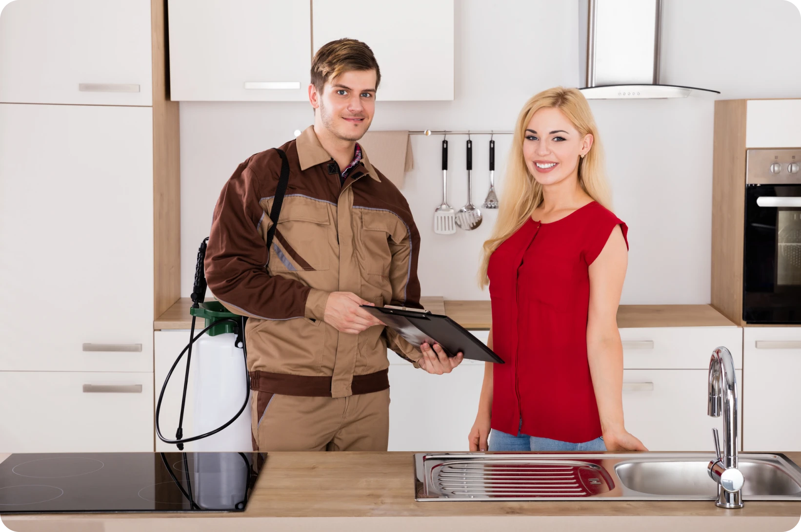 Kitchen pest inspection by professional and client